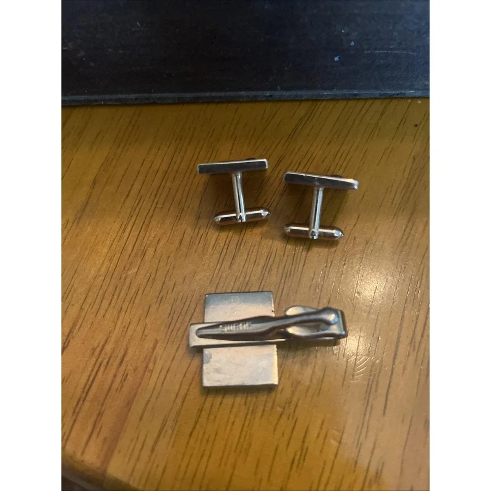 Vintage Cufflinks And Tie‎ Tack Horse Silver Color Black Equestrian